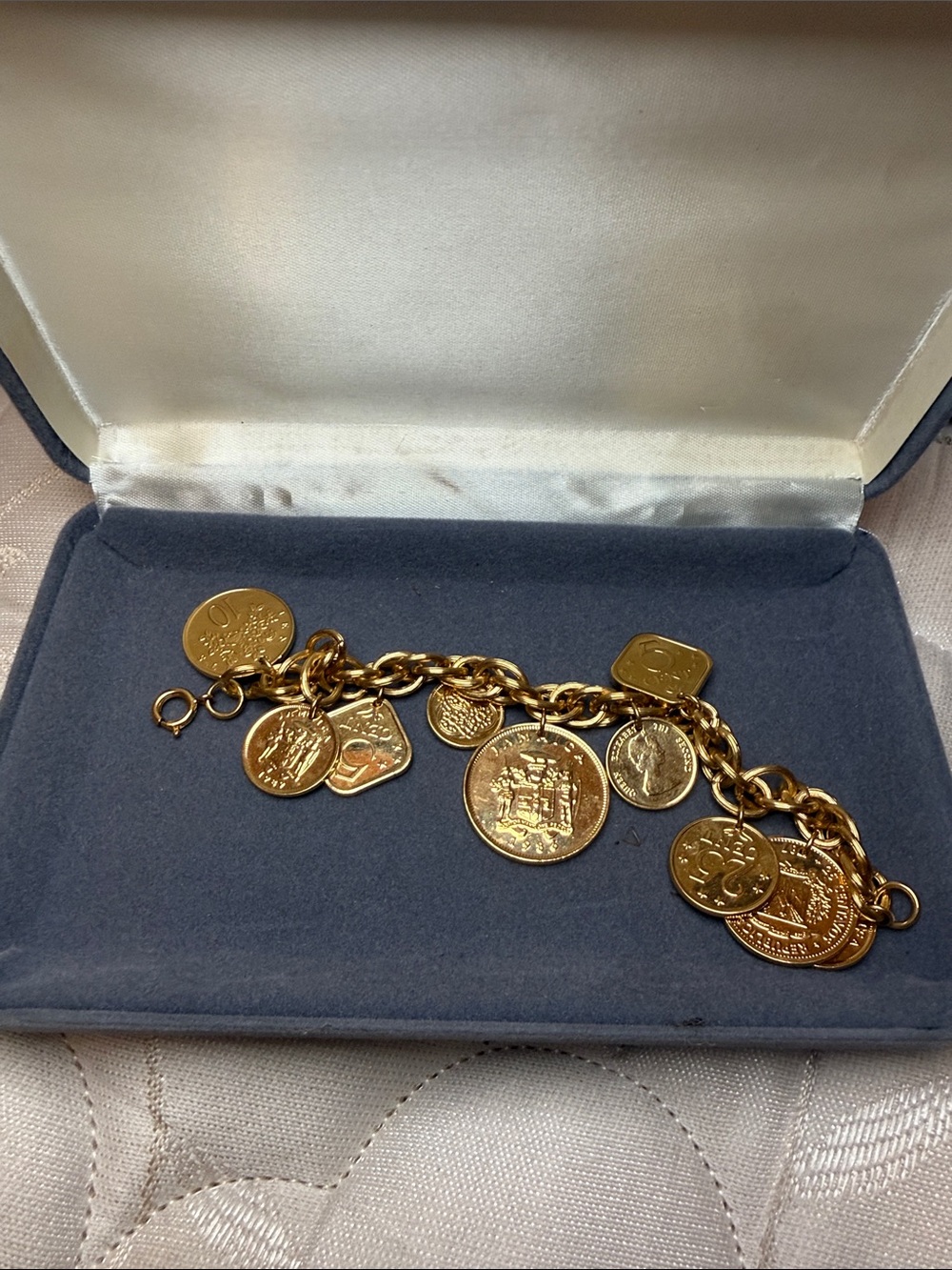 Gold-Tone Coin Charm Bracelet vintage gold plated bracelet